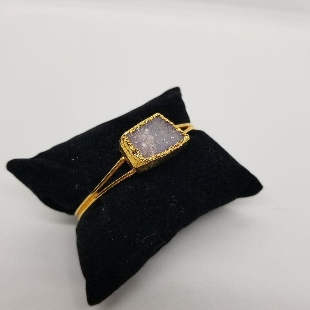 gold tone gray druzy cuff bracelet